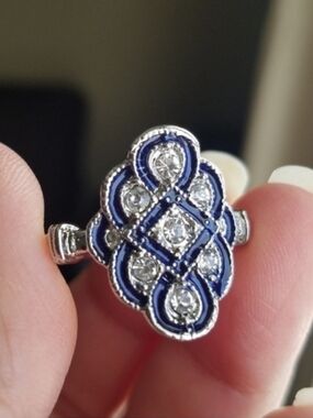 Swarovski Elements Blue Vintage Look Fashion Ring NEW